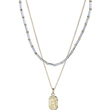 Klips Toptan Ikili Madalyon ve Dorika Detay Kolye Set