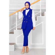 HP Mendil Yaka Detaylı Tesettür Yelek Takım Saks