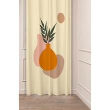 Greendecor Çiçekler Yaprak Çizgili Bohem Desenli Özel Tasarım Dijital Baskılı (Tek Kanat) Modern Şık Fon Perde