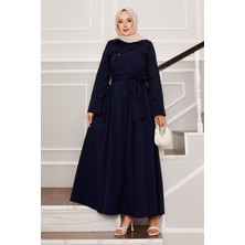 EFL Seyyar Kuşaklı Gömlek Yakalı Elbise Lacivert