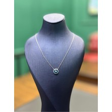 Nazar Gözü Motifli Mavi Beyaz Zirkon Taşlı Gümüş Kolye