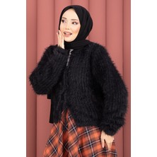 Mo Vera Önden Bağlamalı Peluş Hırka Siyah