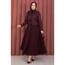 Ums Ekose Croplu Ceket Etek Takım Bordo