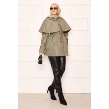 SVS Minimal Pelerin Detaylı Kemerli Trençkot Çağla Yeşili