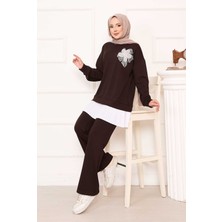 Ums Çiçek Detaylı Eteği Piliseli Oyşo Takım Kahve