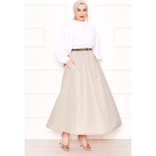 Kç Cep Detaylı Spor Terikoton  Etek Bej