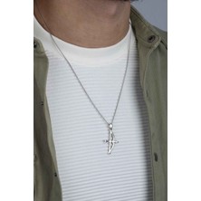 Unisex 925 Ayar Gümüş Ok Yay Dikey Kesim Kolye