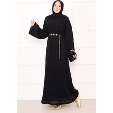 Krd Baklava Desen Ajurlu Triko Elbise Siyah