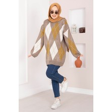 RAF Baklava Desen Oversize Triko Kazak Vizon