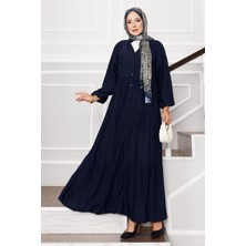 ZNK Önü Yarım Düğmeli Kat Kat Elbise Lacivert