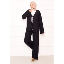 ZNK Önden Bağcık Detaylı Pantolonlu İkili Takım Siyah