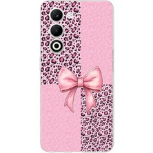 TechTree Oppo A5 4g Uyumlu Pembe Leopar Desenli ve Kurdele Baskılı Silikon Kılıf