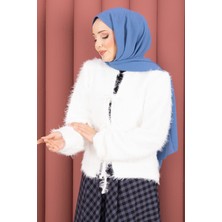 Mo Vera Önden Bağlamalı Peluş Hırka Ekru