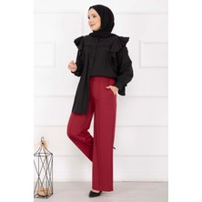 MDS Önü Çimalı Cep Detaylı Pantolon Şarabi