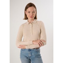 Felix Hardy Kadın Polo Yaka Düğmeli Trkio Kazak - Bej