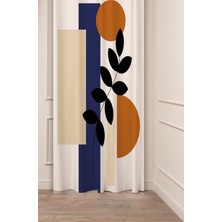 Greendecor Yaprak Grafik Bohem Minimalist Bej Krem Desenli Özel Tasarım Dijital Baskılı (Tek Kanat) Fon Perde