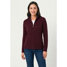 Felix Hardy Kadın Saç Örgü Desenli Hırka - Bordo