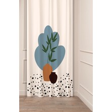 Greendecor Yaprak Vazo Bohem Minimalist Bej Krem Desenli Özel Tasarım Dijital Baskılı (Tek Kanat) Şık Fon Perde