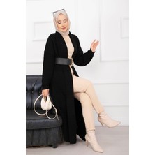 RAF Mina Şal Yaka Uzun Triko Hırka Siyah