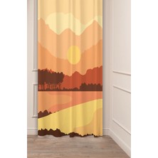 Greendecor Yakamoz Deniz Güneş Ay Minimalist Desenli Özel Tasarım Dijital Baskılı (Tek Kanat) Modern Fon Perde