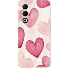 TechTree Oppo A5 4g Uyumlu Çizgisel Pembe Kalp Baskılı Silikon Kılıf