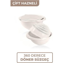 Mutfak Köşesi Nido 360 Derece Dönebilir Çok Amaçlı Makarna ve Sebze Süzgeci - Çift Hazneli Tasarım