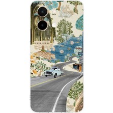 TechTree Vivo Y28 Uyumlu Yeşil Sanatsal Yol Çiçekler Baskılı Silikon Kılıf