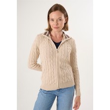 Felix Hardy Kadın Saç Örgü Desenli Hırka - Bej