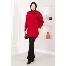 RAF Baklava Desen Ponpon Detaylı Triko Kazak Kırmızı