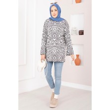 RAF Zebra Desen Triko Kazak Gri