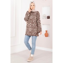 RAF Zebra Desen Triko Kazak Kahve