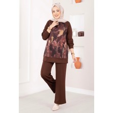 EFL Lina Desenli Tesettür İkili Takım Kahve