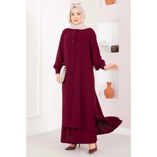 Md Yarım Düğmeli Uzun Tesettür İkili Takım Bordo