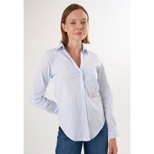 Felix Hardy Kadın Çizgili Uzun Kollu Gömlek - Mavi