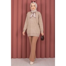 RAF Fularlı Polo Yaka Triko Kazak Vizon