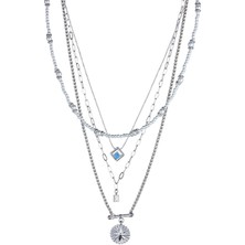 Klips Toptan  Çok Zincirli Taş Detaylı Kolye