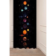 Greendecor Uzay Astronot Ay Gezegen Yıldız Bohem Deseneli Özel Tasarım Dijital Baskılı (Tek Kanat) Fon Perde