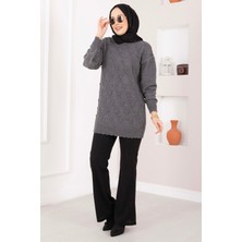 RAF Baklava Desen Ponpon Detaylı Triko Kazak Antrasit