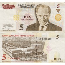 Banknoting 8. Emisyon 5 Ytl E06 Yeni Türk Lirası. Çok Çok Temiz(-)