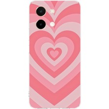 TechTree Vivo Y28 Uyumlu Pembe Kalpler Baskılı Silikon Kılıf