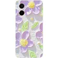TechTree Vivo Y28 Uyumlu Mor Papatyalar Sulu Boya Baskılı Silikon Kılıf