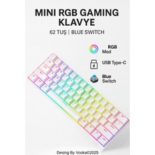 vooka Mini Rgb Gaming Mekanik Klavye 62 Tuş Red Switch USB Type-C Kablolu Kompakt Oyuncu Klavyesi Rgb Işıklı Gaming Klavye Laptop Pc Uyumlu Mini Mekanik Klavye Beyaz Gaming Keyboard