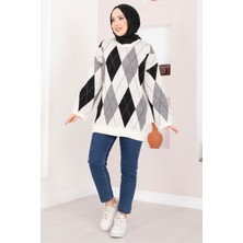 RAF Baklava Desen Oversize Triko Kazak Ekru