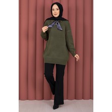 RAF Fularlı Polo Yaka Triko Kazak Haki