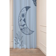 Greendecor Yaprak Ay Yıldız Güneş Doğa Soft Pastel Bohem Özel Tasarım Dijital Baskılı (Tek Kanat) Şık Fon Perde