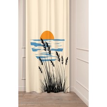 Greendecor Yakamoz Deniz Güneş Ay Minimalist Desenli Özel Tasarım Dijital Baskılı (Tek Kanat) Modern Fon Perde