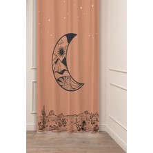 Greendecor Ay Doğa Uzay Yıldız Pastel Bohem Özel Tasarım Dijital Baskılı (Tek Kanat) Krem Şık Modern Fon Perde