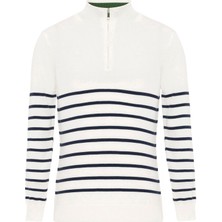 Felix Hardy Kadın Yarım Fermuarlı Çizgili Kazak - Ekru