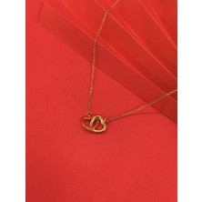 Taşlı Ikili Kalp Kolye