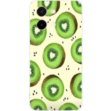 TechTree Vivo Y28 Uyumlu Yeşil Kivi Dilimleri ve Kalp Çekirdek Baskılı Silikon Kılıf